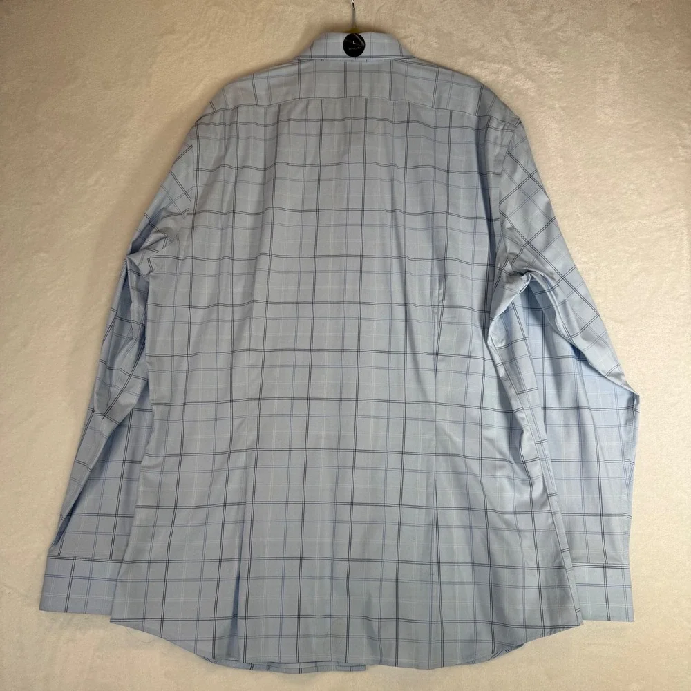 Banana Republic NEW Mens Athletic Fit Dress Shirt L Blue Plaid Wrinkle Resistant